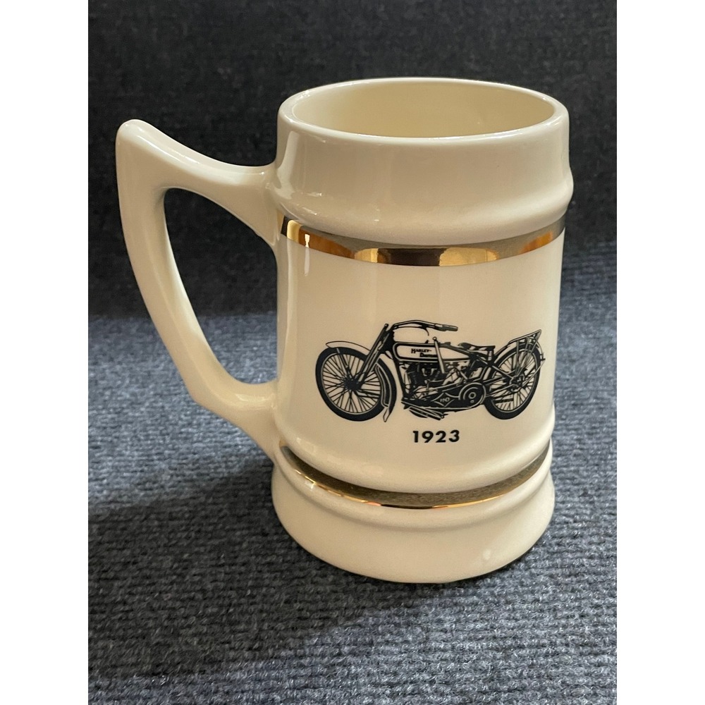 Harley-Davidson 1923 Motorcycle Beer Stein Buntingware Cream Gold Trim Mug